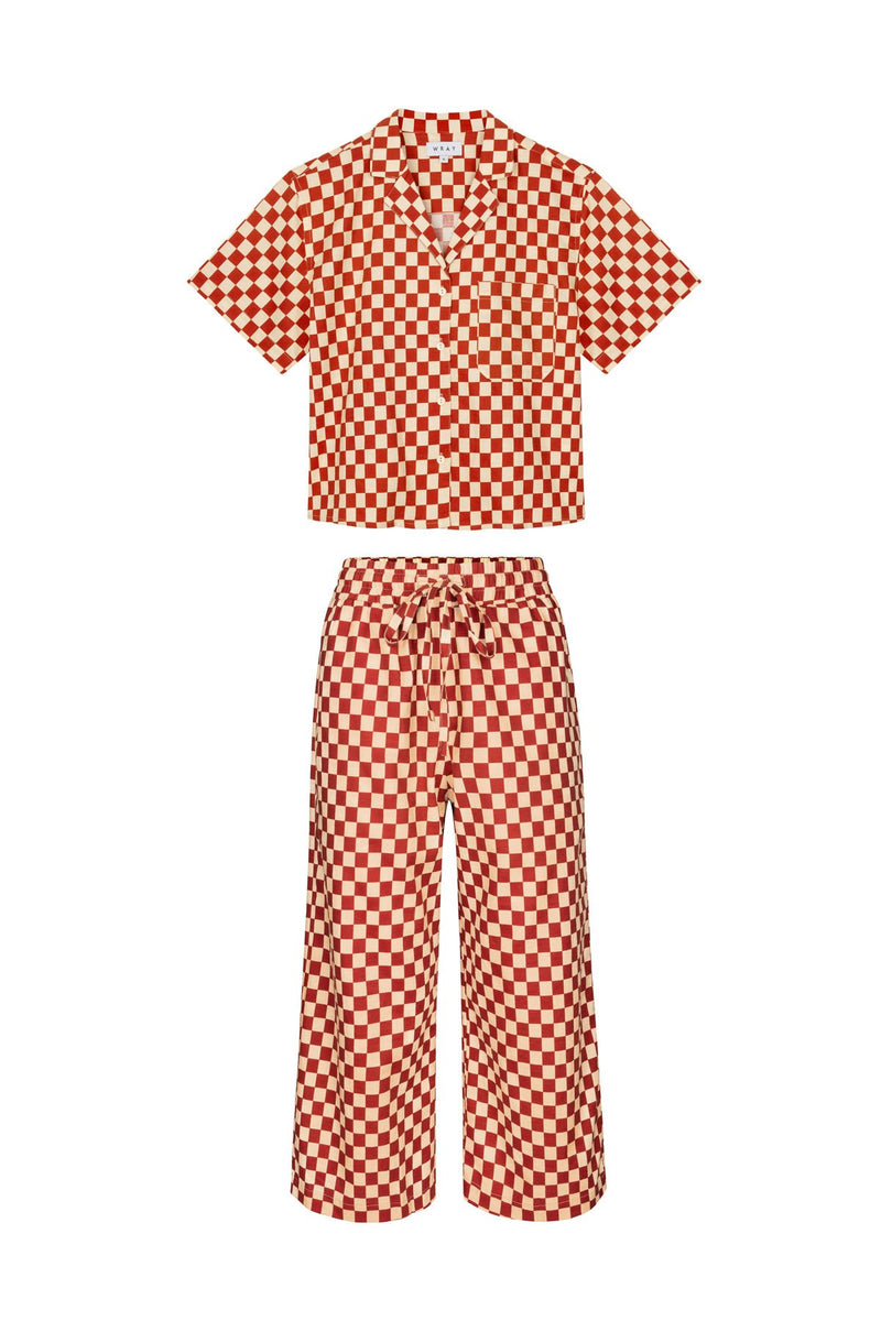 Rumba ruffled gingham linen-blend pajama set