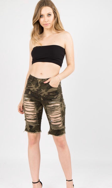 camo distressed shorts