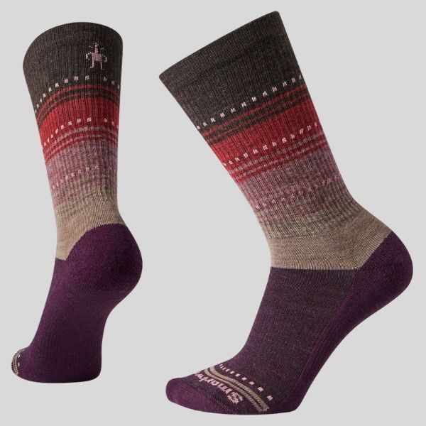 A pair of patterned socks is shown.