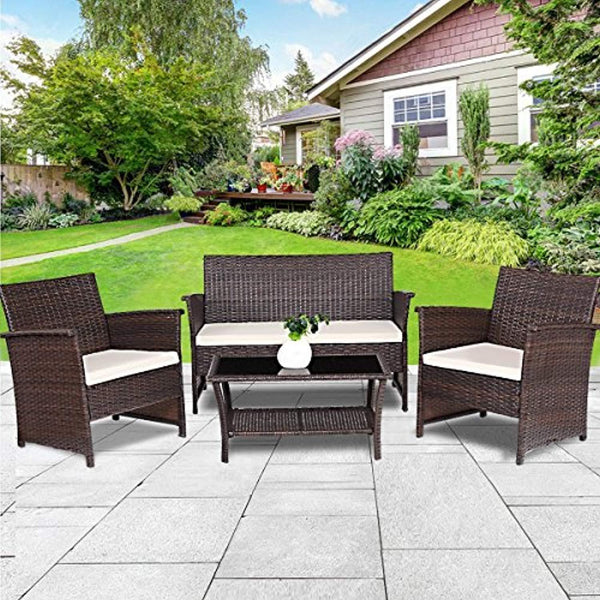 Tangkula Outdoor Patio Furniture 4 Piece Cushioned Sofa And Coffee