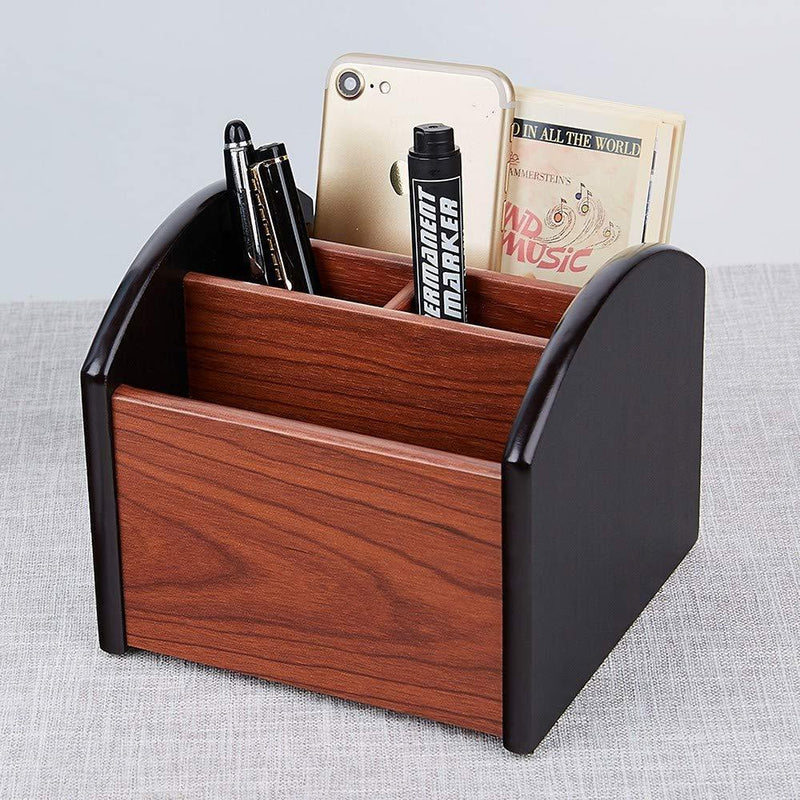 Penxina Revolving Wooden Tv Remote Control Caddy 4 Compartments