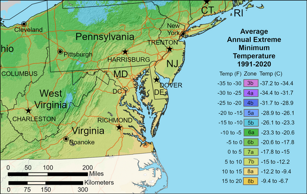 Mid-Arlantic Zone Map USDA Plant Hardiness