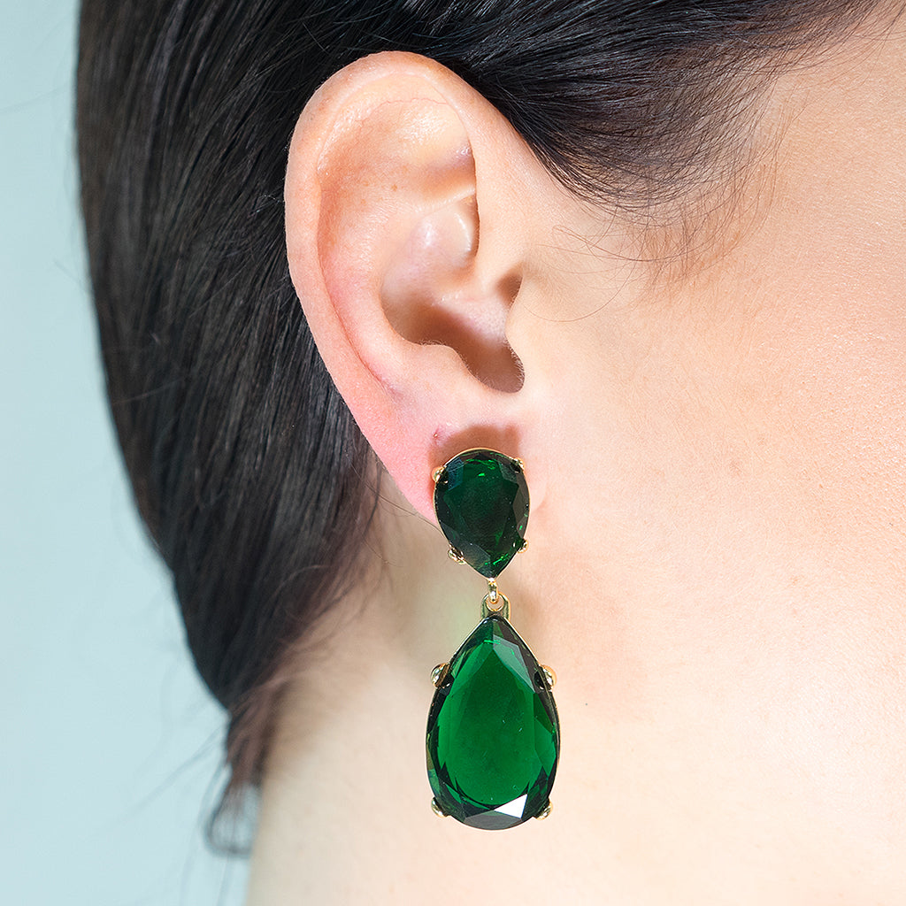 Emerald And Gold Teardrop Pierced Or Clip Earrings Ken