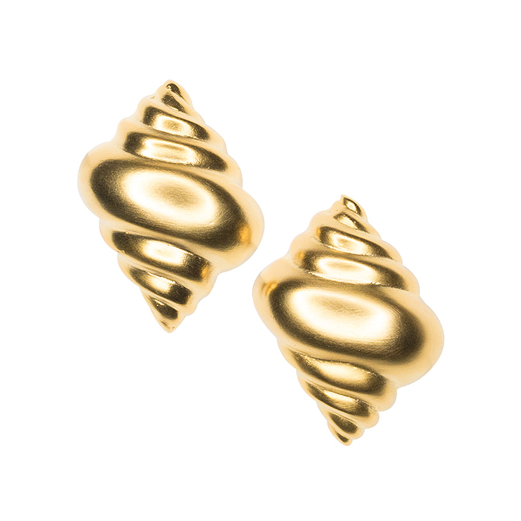 Satin Gold Seashell Clip Earrings 