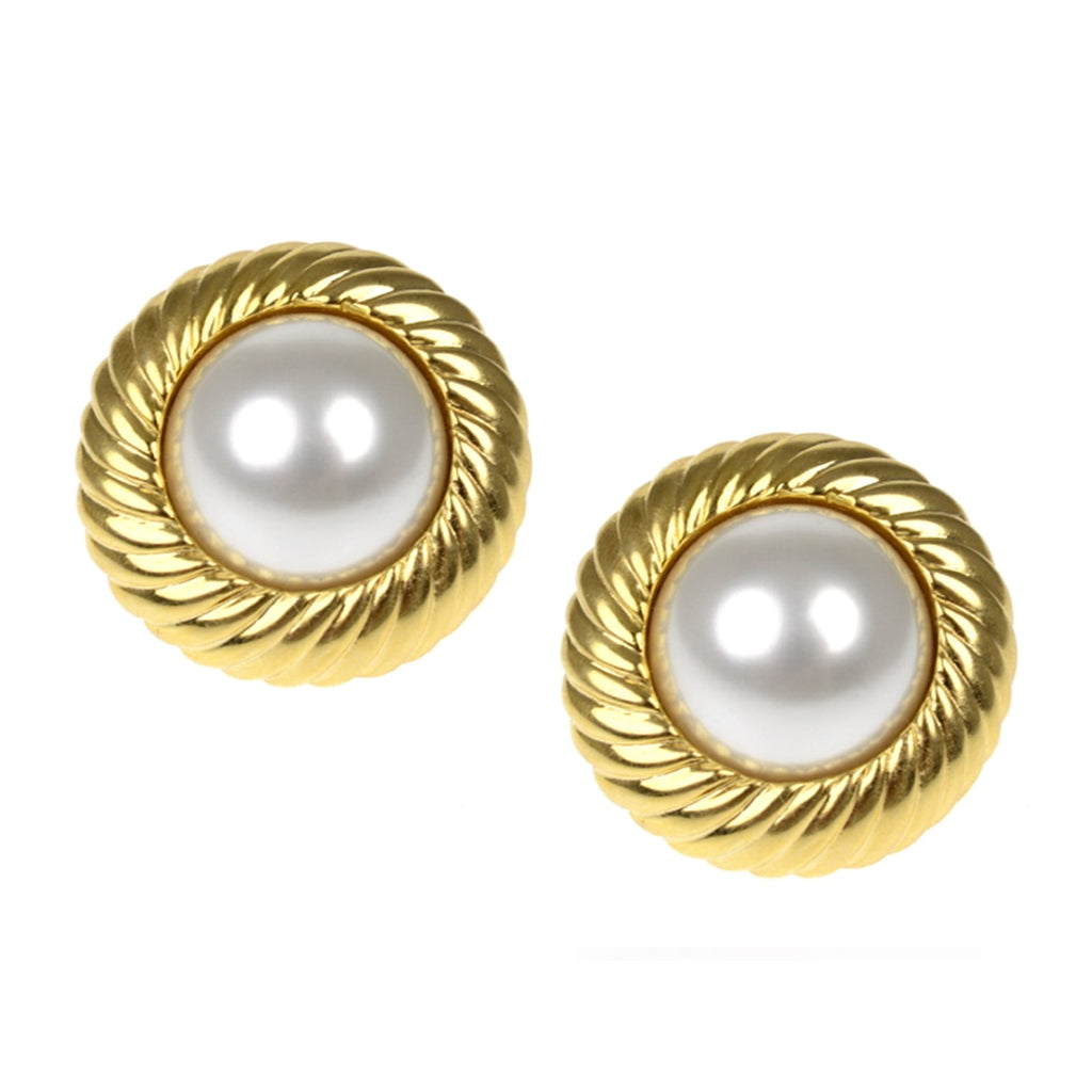 Gold Twist Pearl Center Clip Earrings – KennethJayLane.com