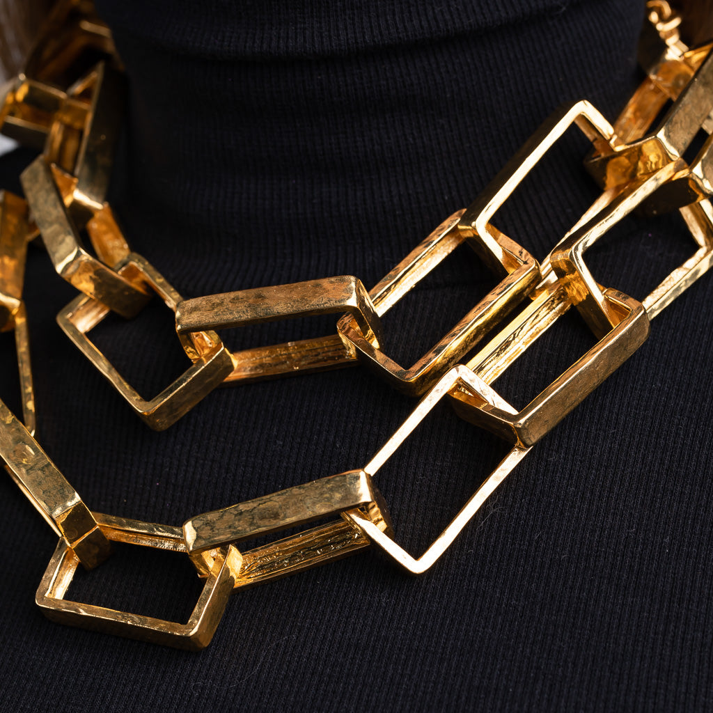 Gold Rectangle Link Necklace 