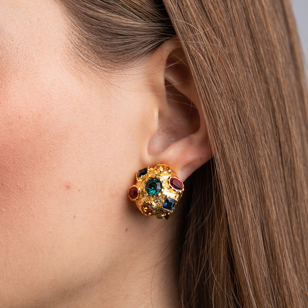 Small Gold with Multi Gem Clip Earrings 