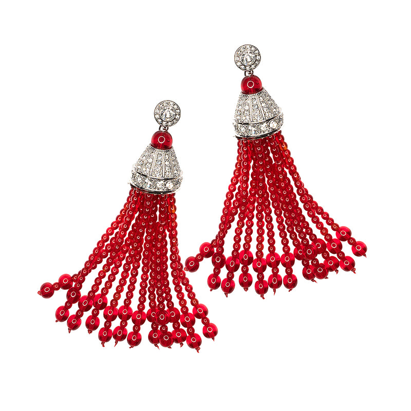 slette had Rotere Crystal And Ruby Tassel Pierced or Clip Earrings – KennethJayLane.com