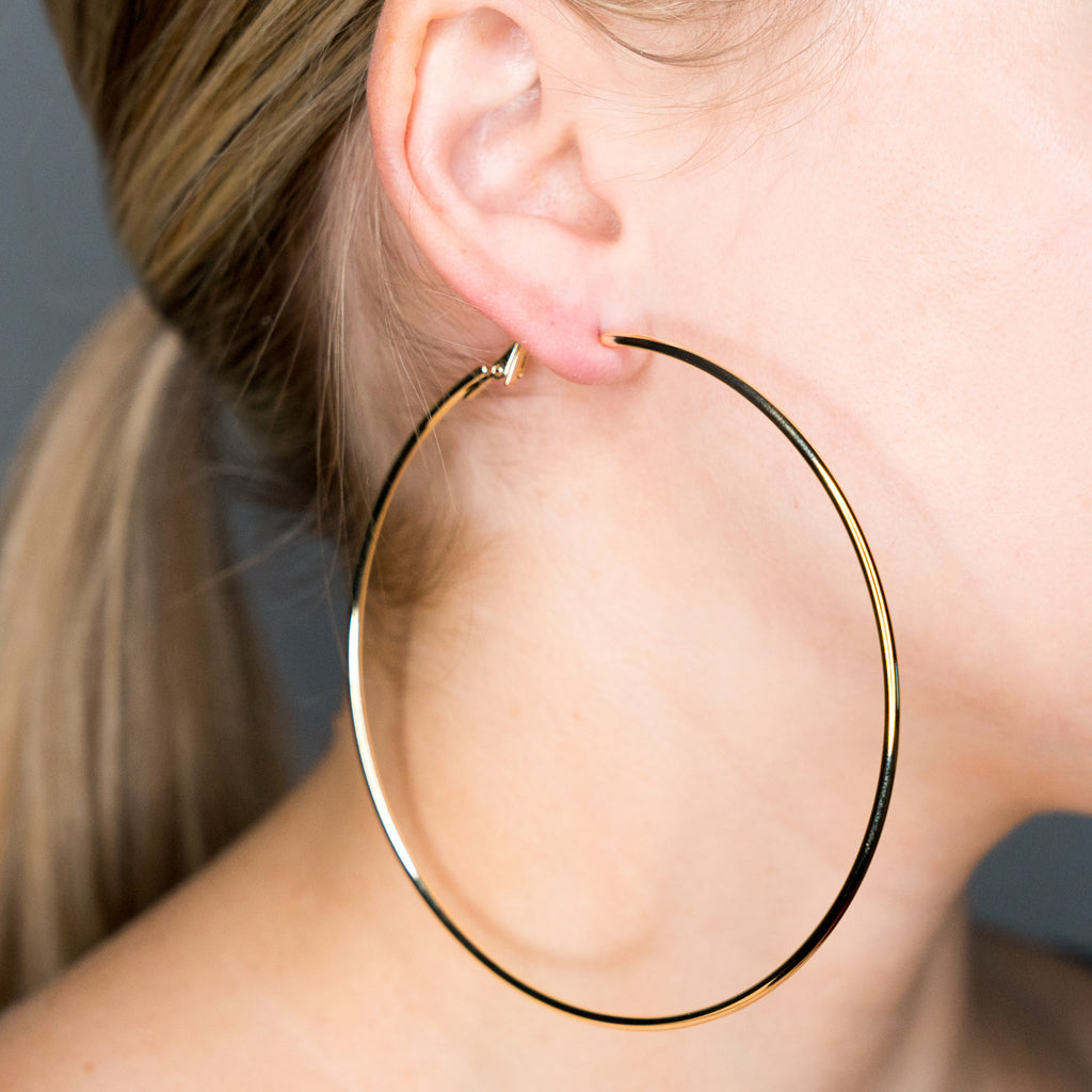 Large 3 5 Gold Hoop Pierced Earrings