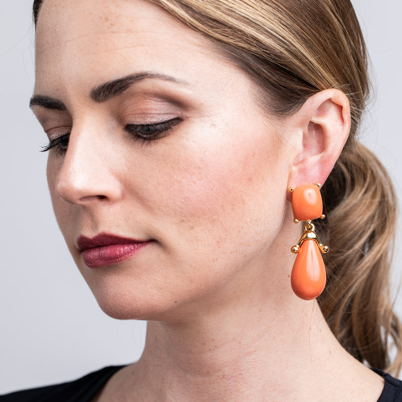 Coral Square Top Drop Clip Earrings
