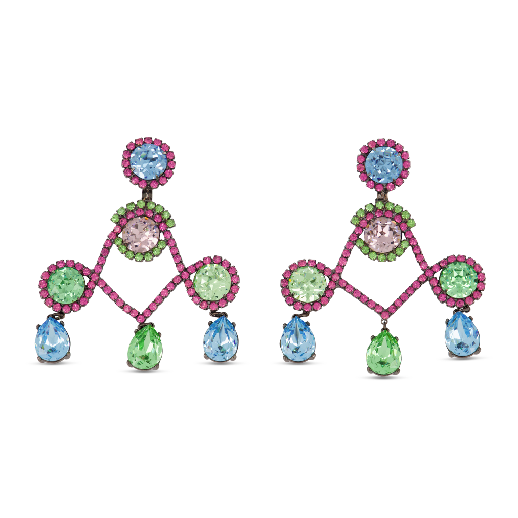 Gunmetal and Multicolor Stones Drop Earring