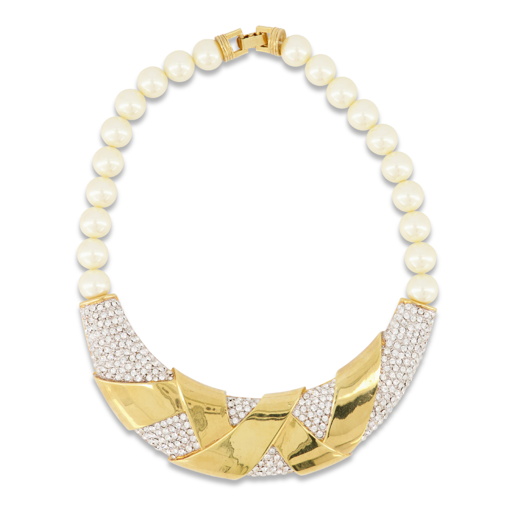 Pearl and Rhinestone Bib Necklace