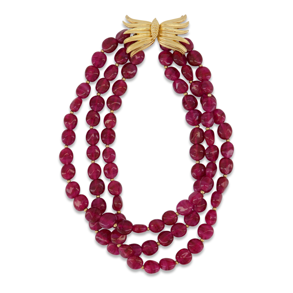 3 Row Ruby Bead Necklace