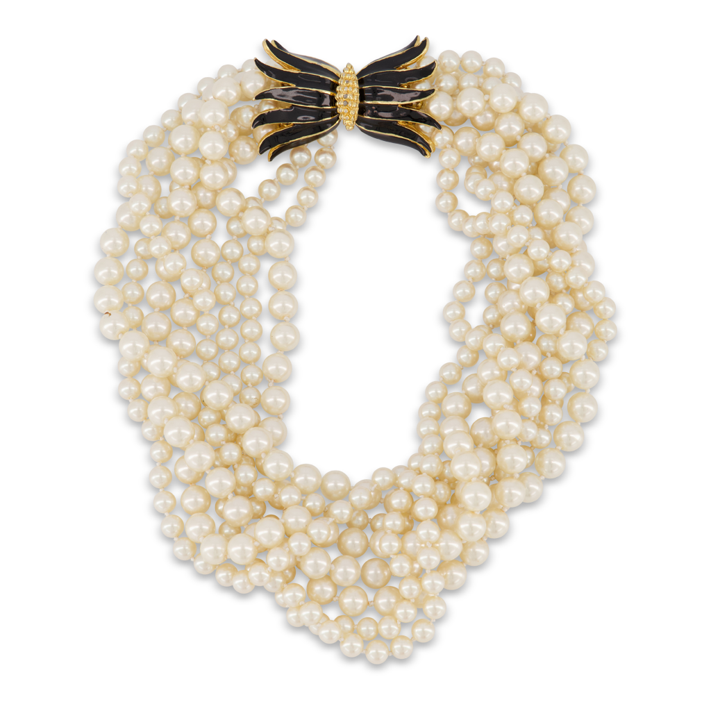 8 Row Pearl Necklace with Gold and Black Enamel