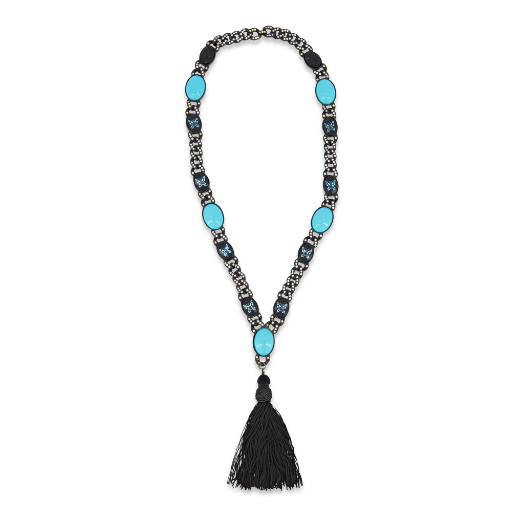 Rhinestone Necklace with Black Tassel