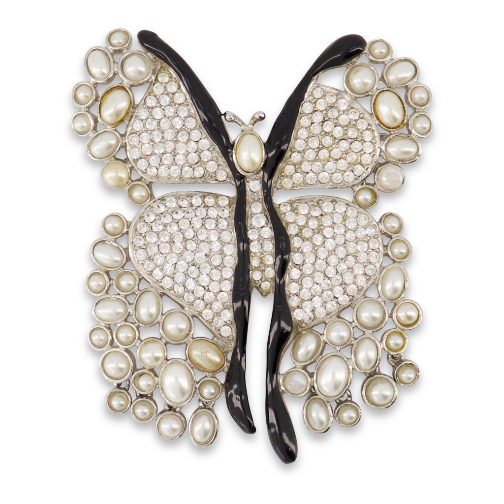 Crystal and Pearl Butterfly Pin