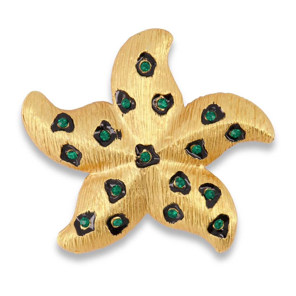 Satin Gold and Emerald Starfish Pin