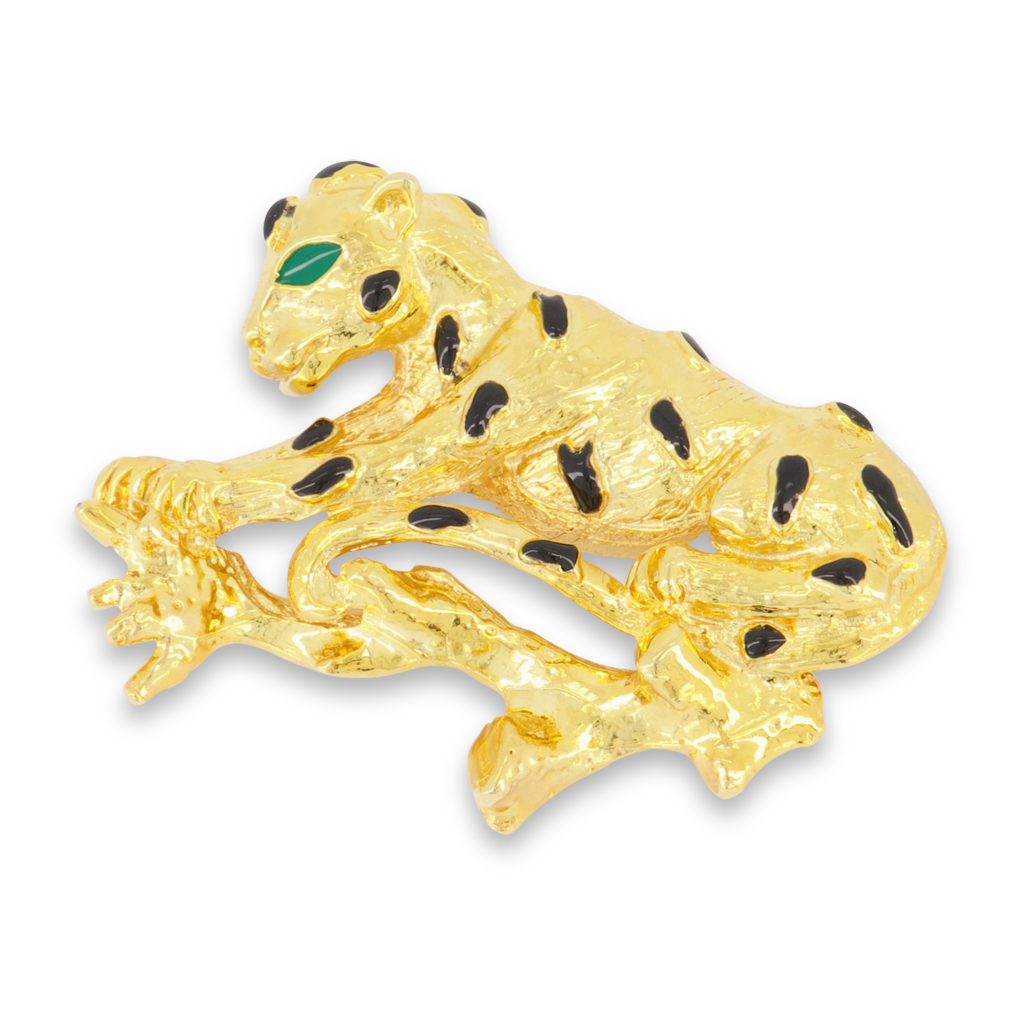 Gold and Emerald Leopard Pin