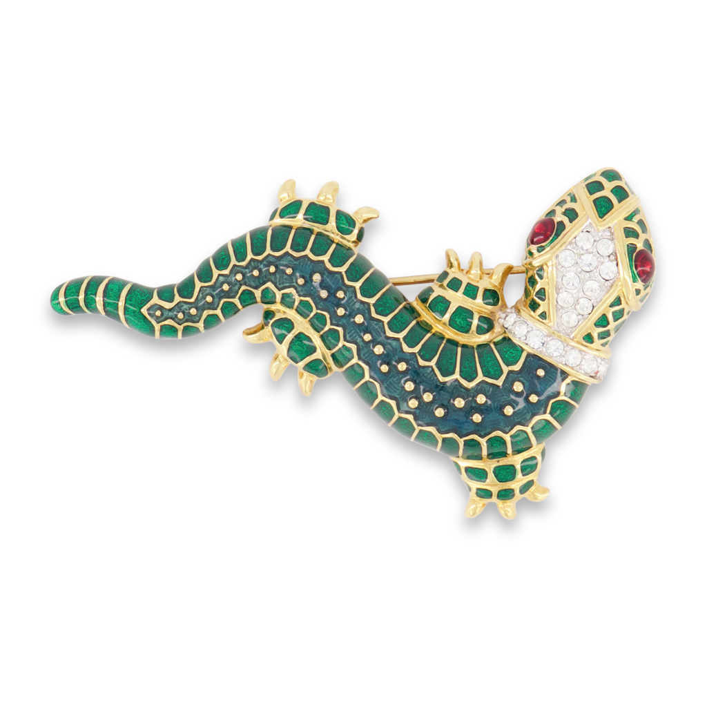 Green Enamel Lizard Pin