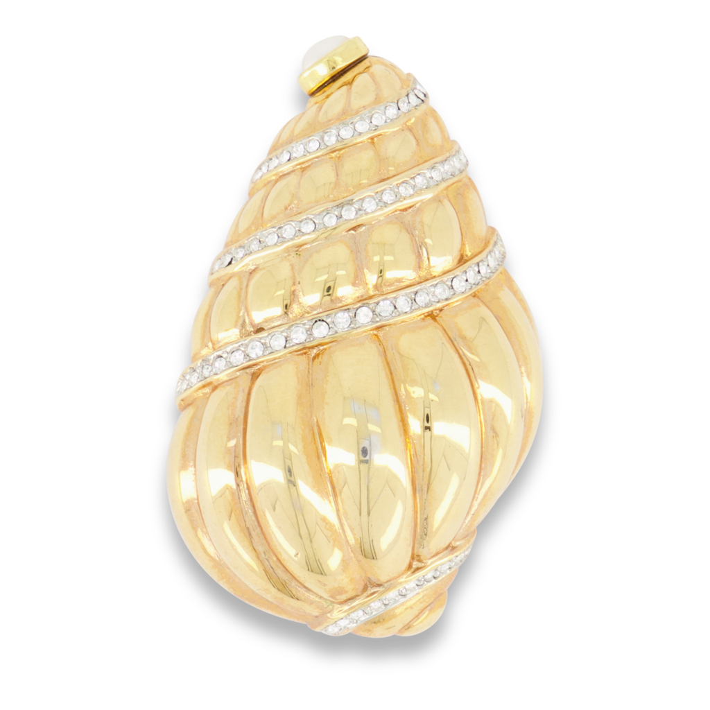 Rhinestone and Pearl Seashell Pin