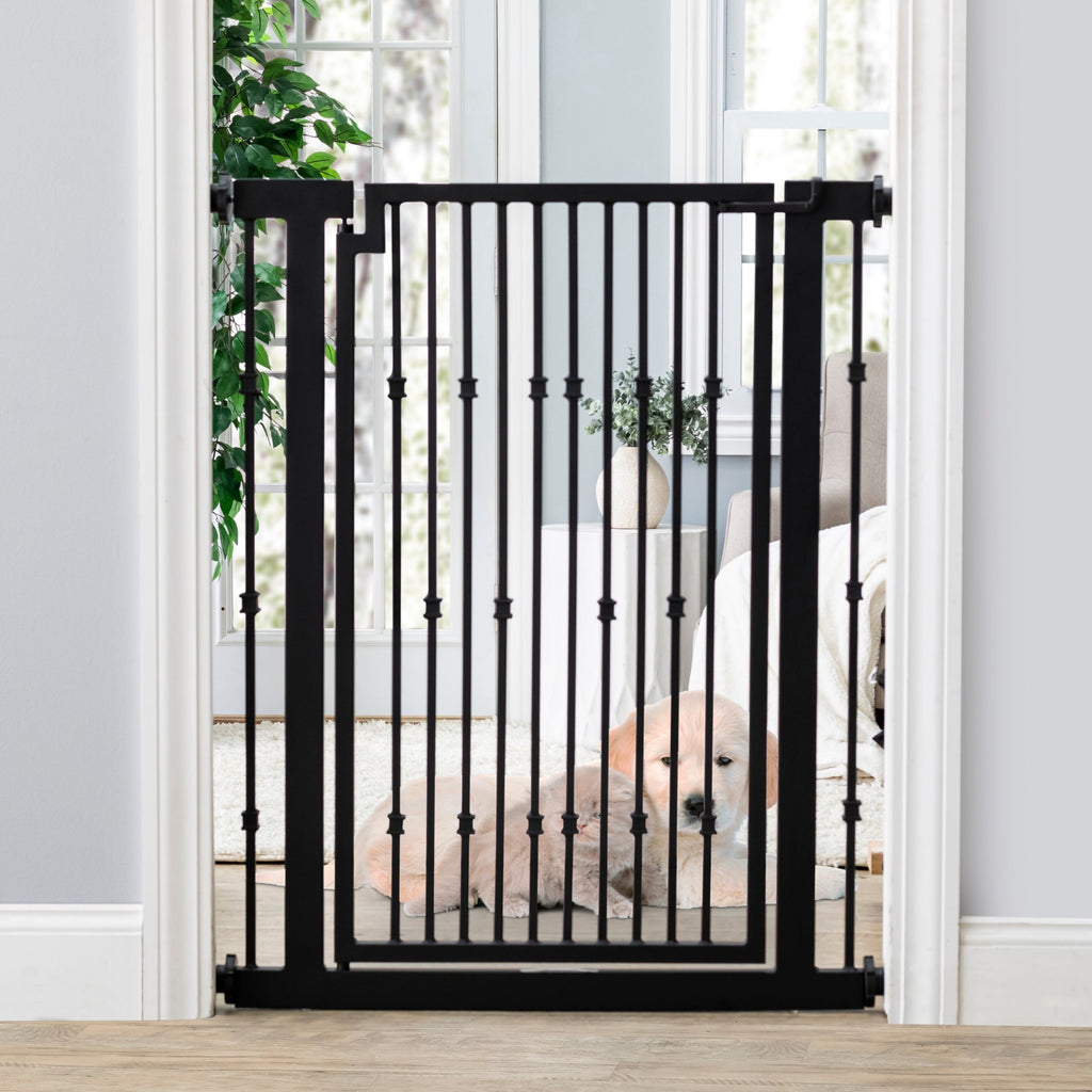 Dahlia 42" Tall Pet Gate for Dogs and Cats by NMN Designs. 1.25" Space between bars, perfect for puppies, toy breeds, cats.