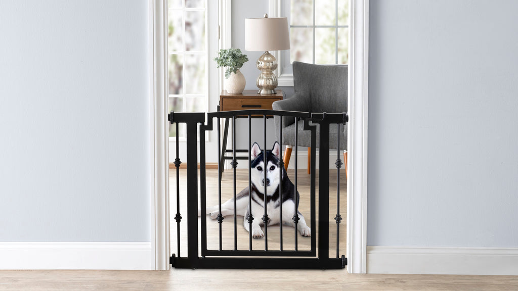 NMN Designs Stylish Dog Gates and Pet Barriers. Emperor Rings in Black Pressure Mounted