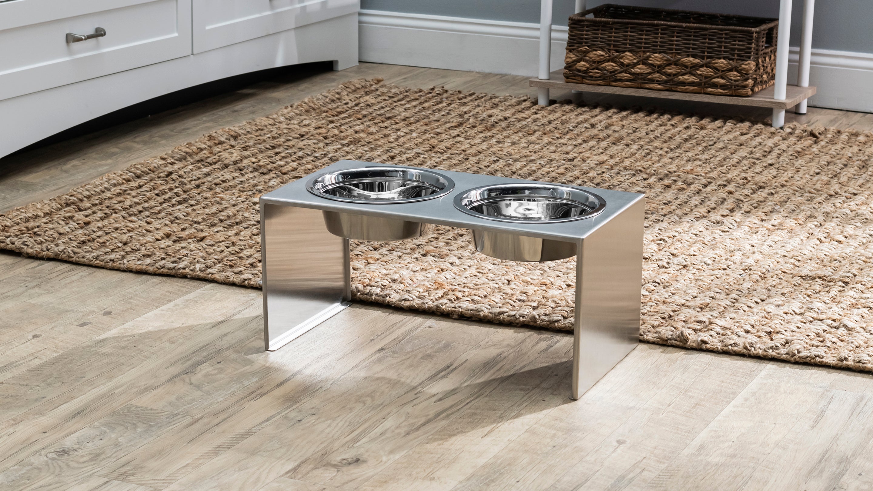 Slate. Modern Stainless Steel Elevated Dog Bowl Stand, Stylish Raised Bowls. NMN Designs
