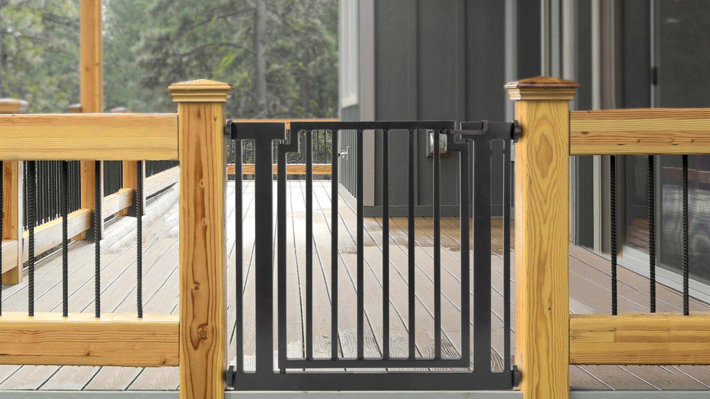Strong Outdoor Dog Gates for Deck Stairs, Deck, Front Porch, Patio, Stairway, Front Door, and Yard. Puppy Gate, Small Dog & Pet Gate, Large Dog Gate Door for Outside. Deck Gate for Dogs. Narrow, Extra Wide Outdoor Doggie Gate.