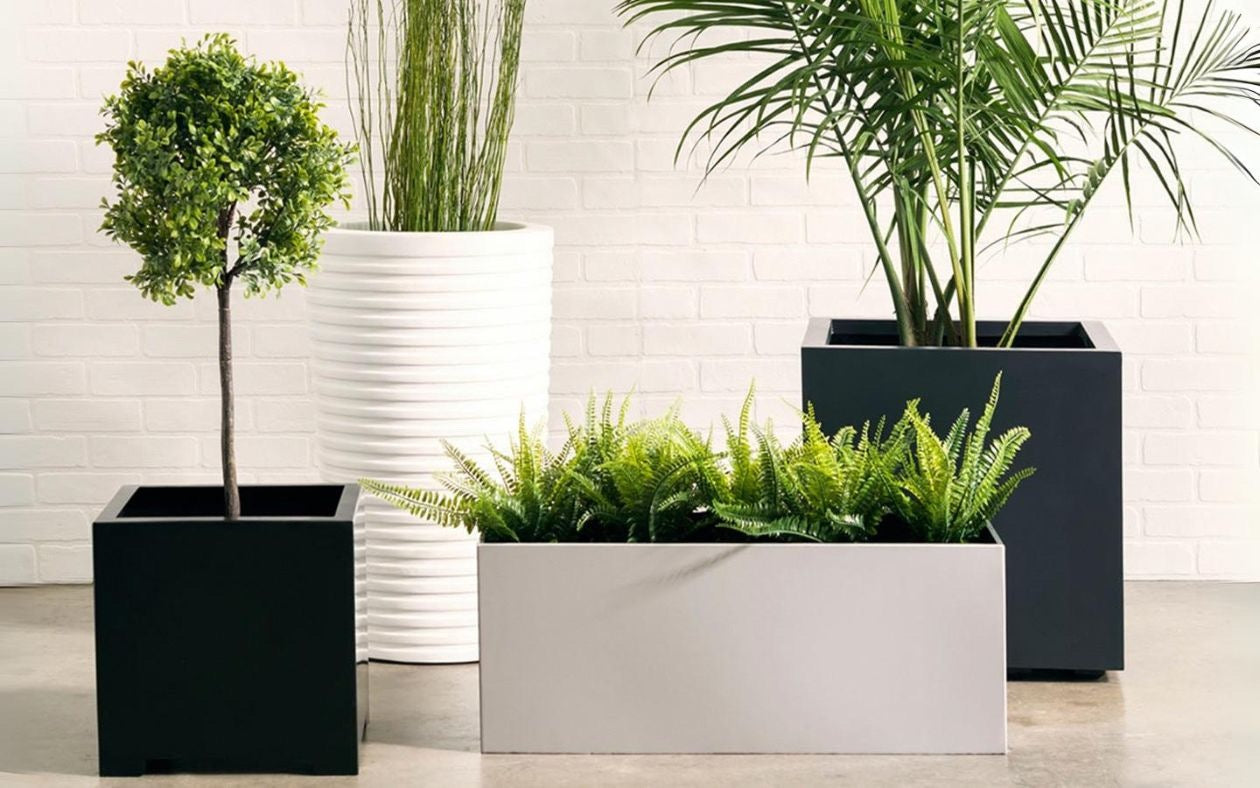 Cafe Barrier Planters. Restaurant Planter Pots. Upscale Containers to Enhance and Divide Spaces