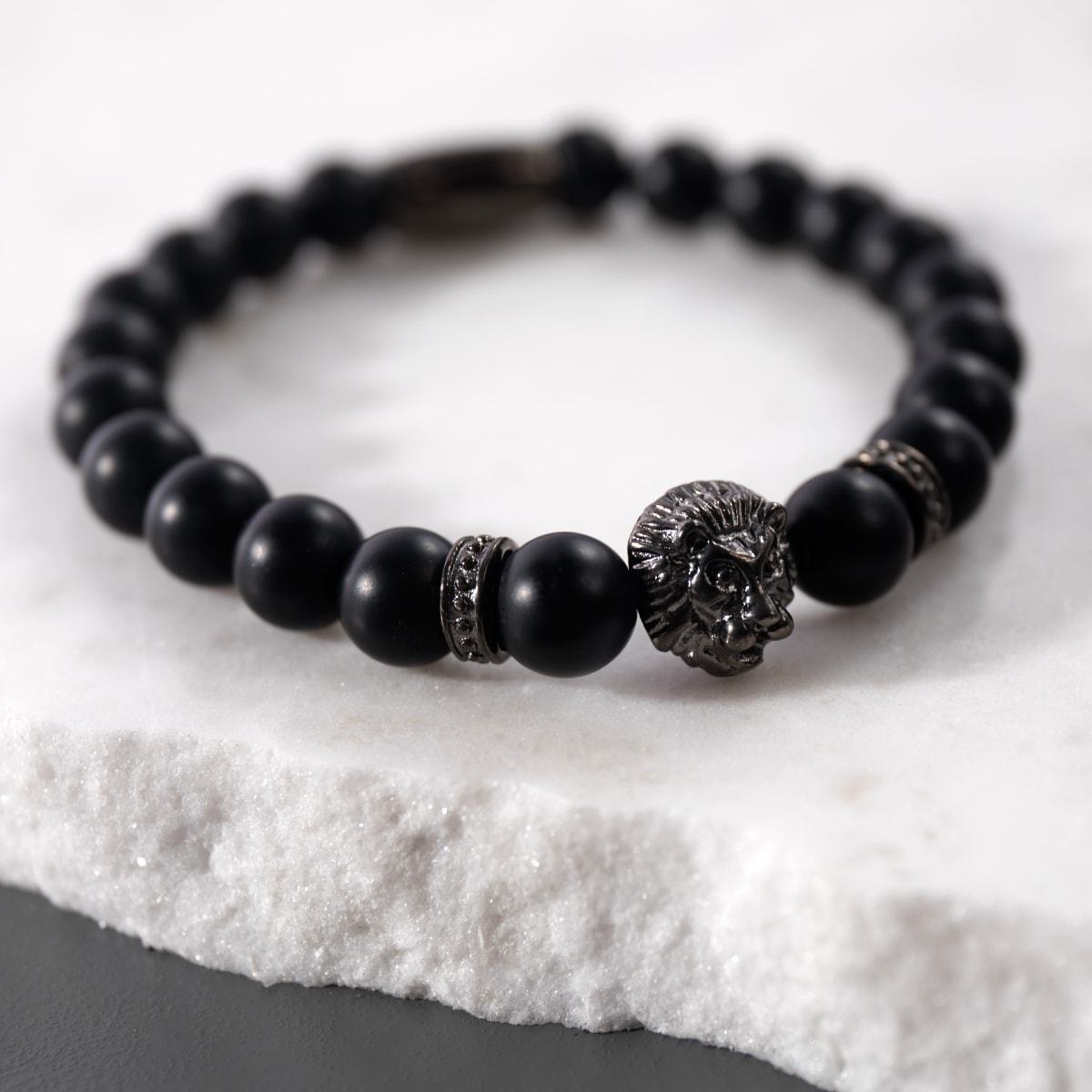 Gunmetal Lion | Matte Black Agate 