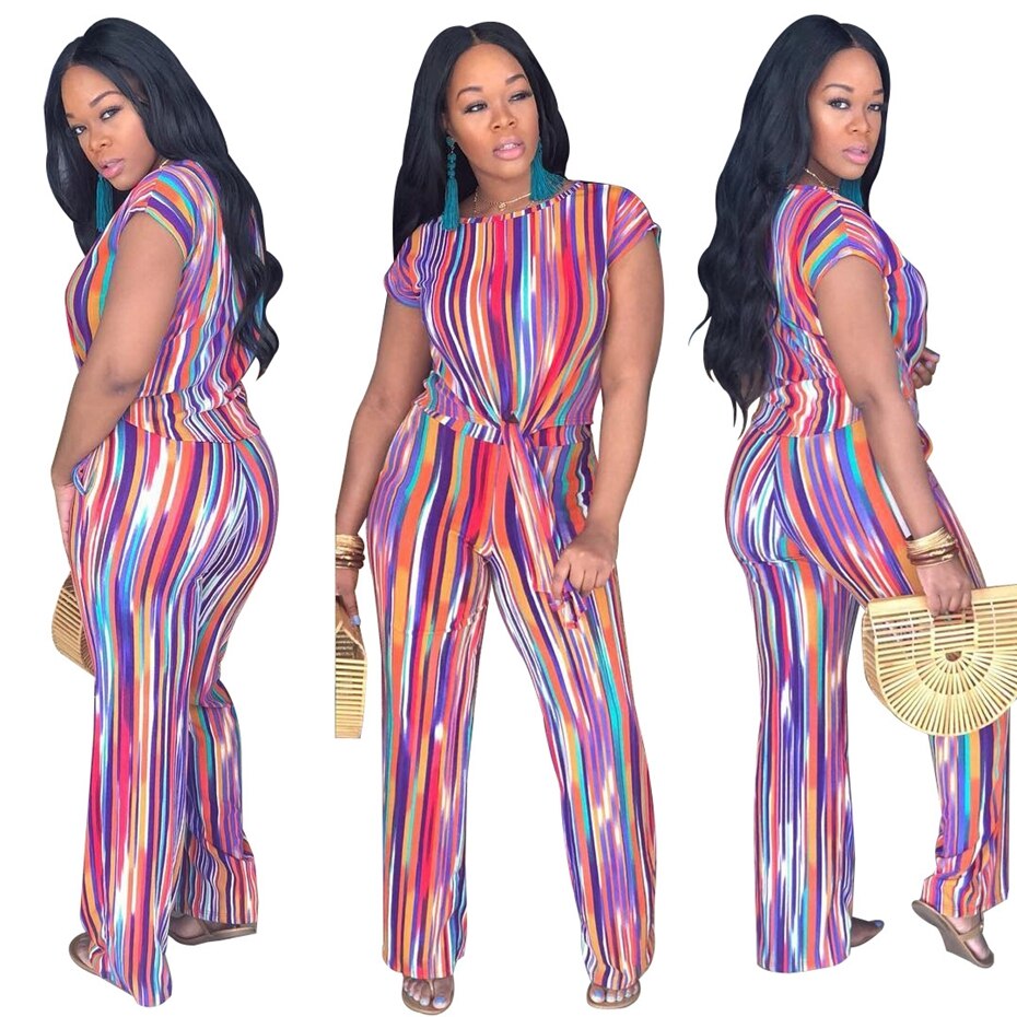 Striped Sexy 2 Two Piece matching Bow Tie Crop Top + Pant Set - Blindly ...