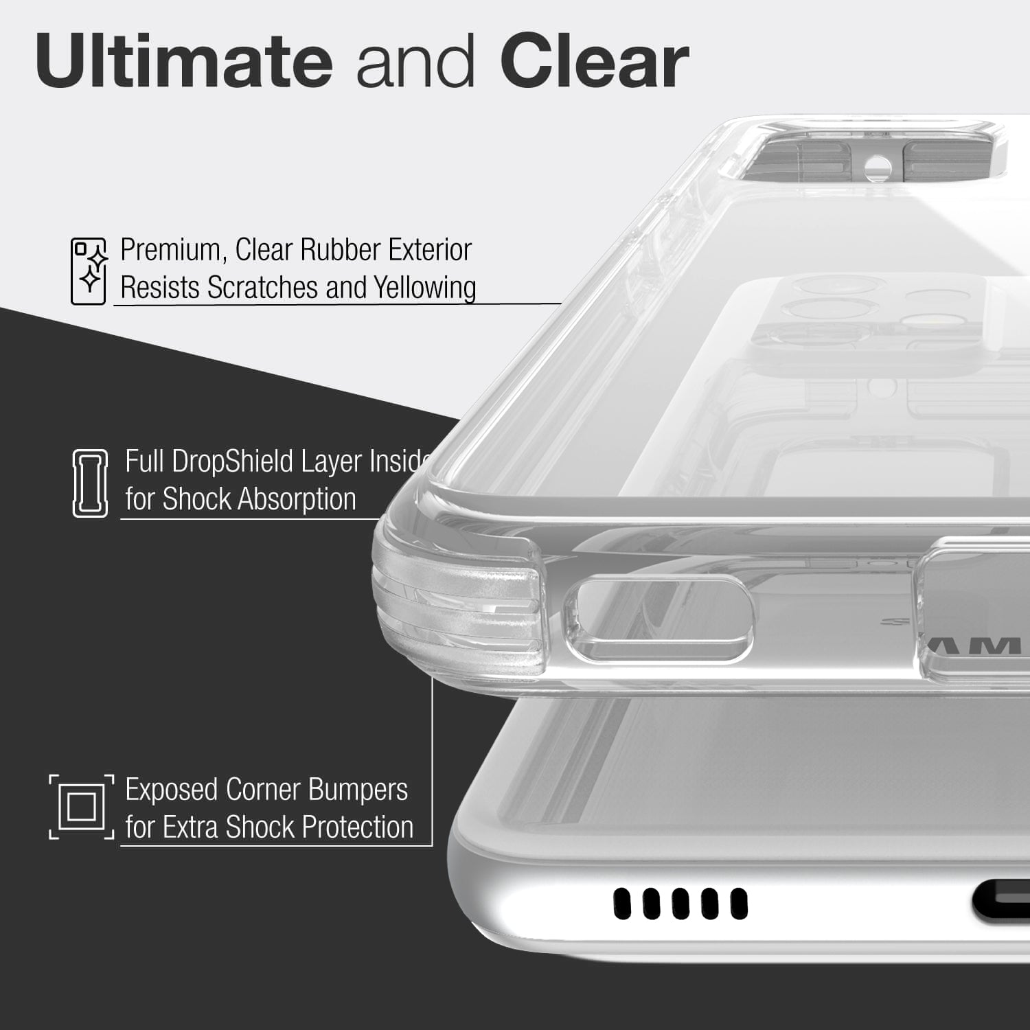 Showing a Samsung Galaxy A52 in a Raptic Clear case with 2 metre drop protection