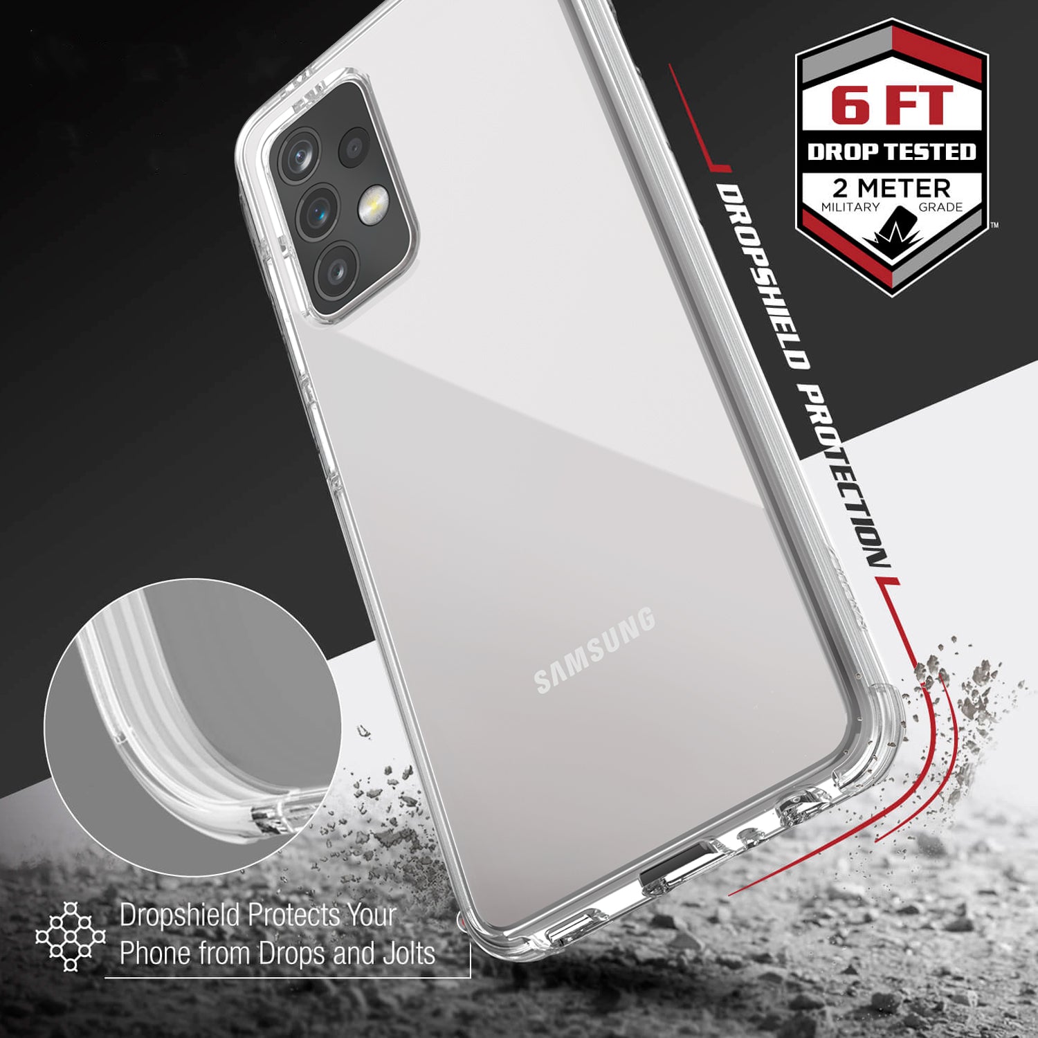 Showing the back of a Samsung Galaxy A52 in a Raptic Clear case with 2 metre drop protection