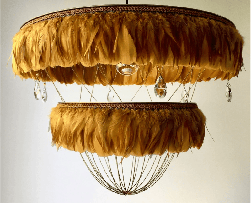 mustard feather lampshade