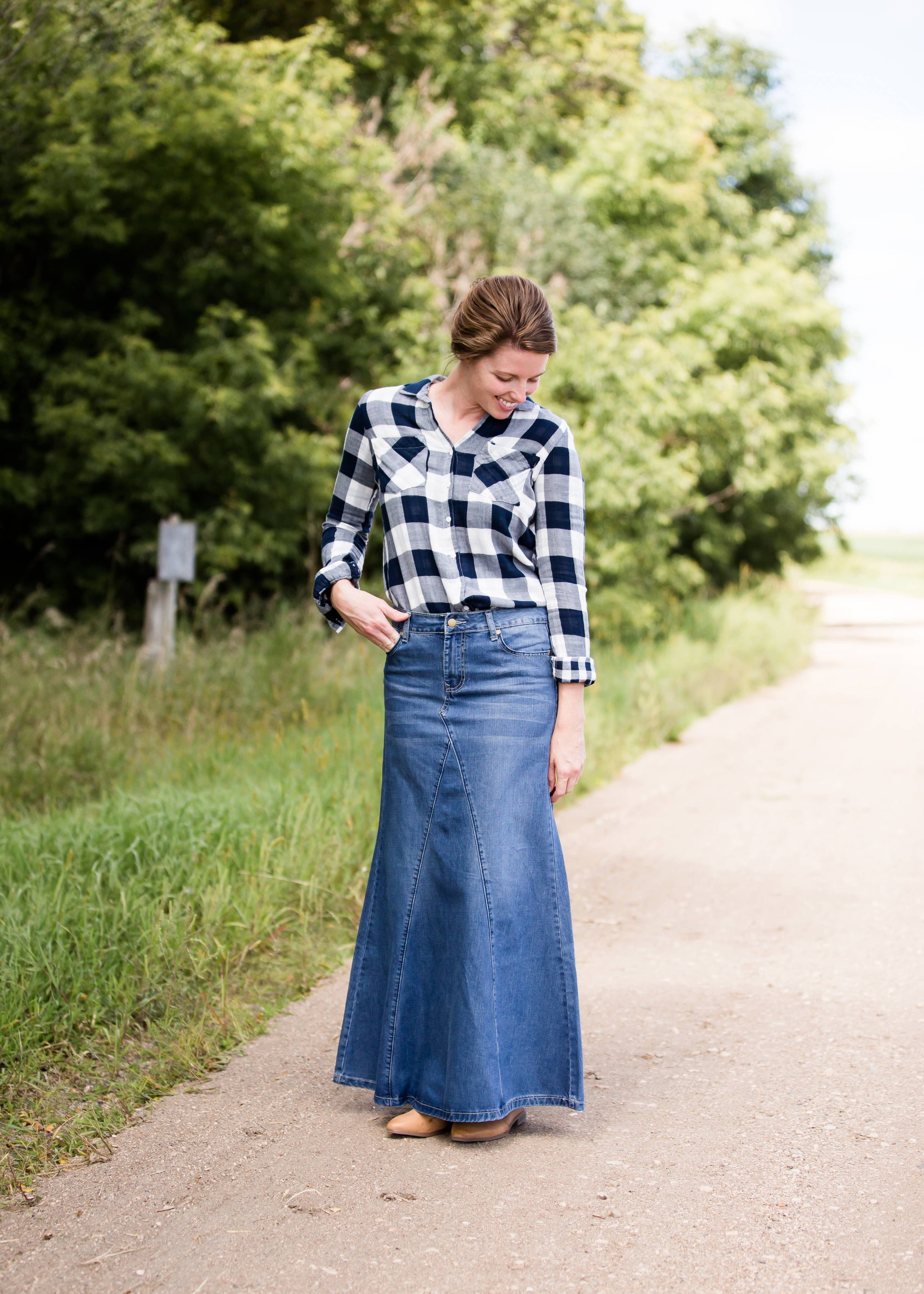 long long line of denim jeans