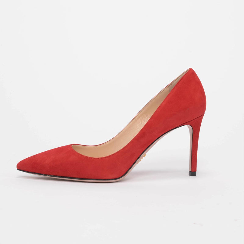 prada red suede pumps