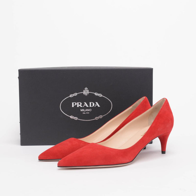 prada red suede pumps