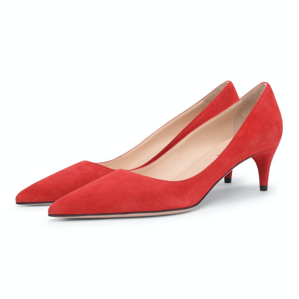 Prada Red Suede Low Heel Pumps - Blue Spinach | Austral