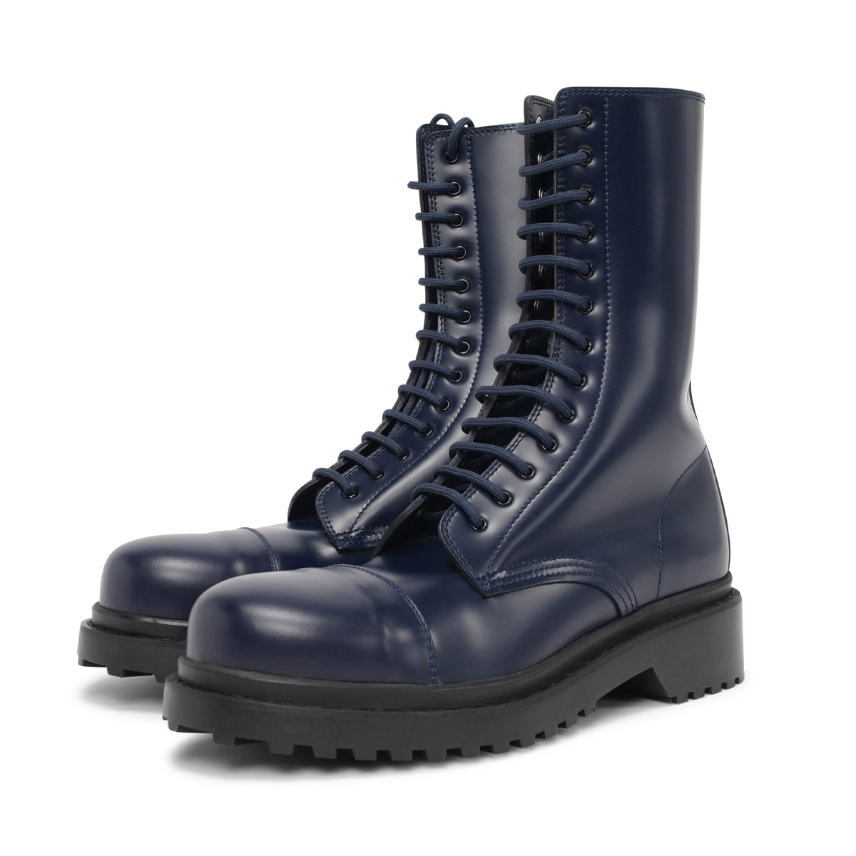 Balenciaga Navy Leather Combat Boots 40 - Blue Spinach