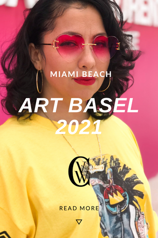 Art Basel Miami Beach 2021, 18kt gold rimless Classic C sunglasses with gradient pink heart shaped lenses by Vintage Wood Collection 