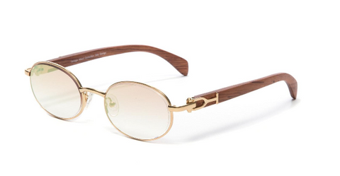 Cartier look a like sunglasses with brown cherry wood frame and mirrored lenses 