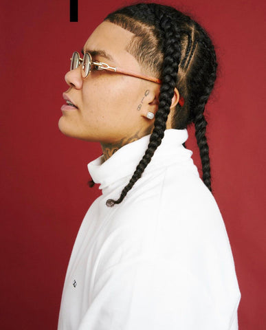 Young MA wears Vintage Wood Collection cherry wood sunglasses, Cartier style, Cartier glasses, Cartier woods