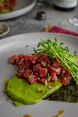 Wasabi Pea Puree with Enchanted Garden Riesling