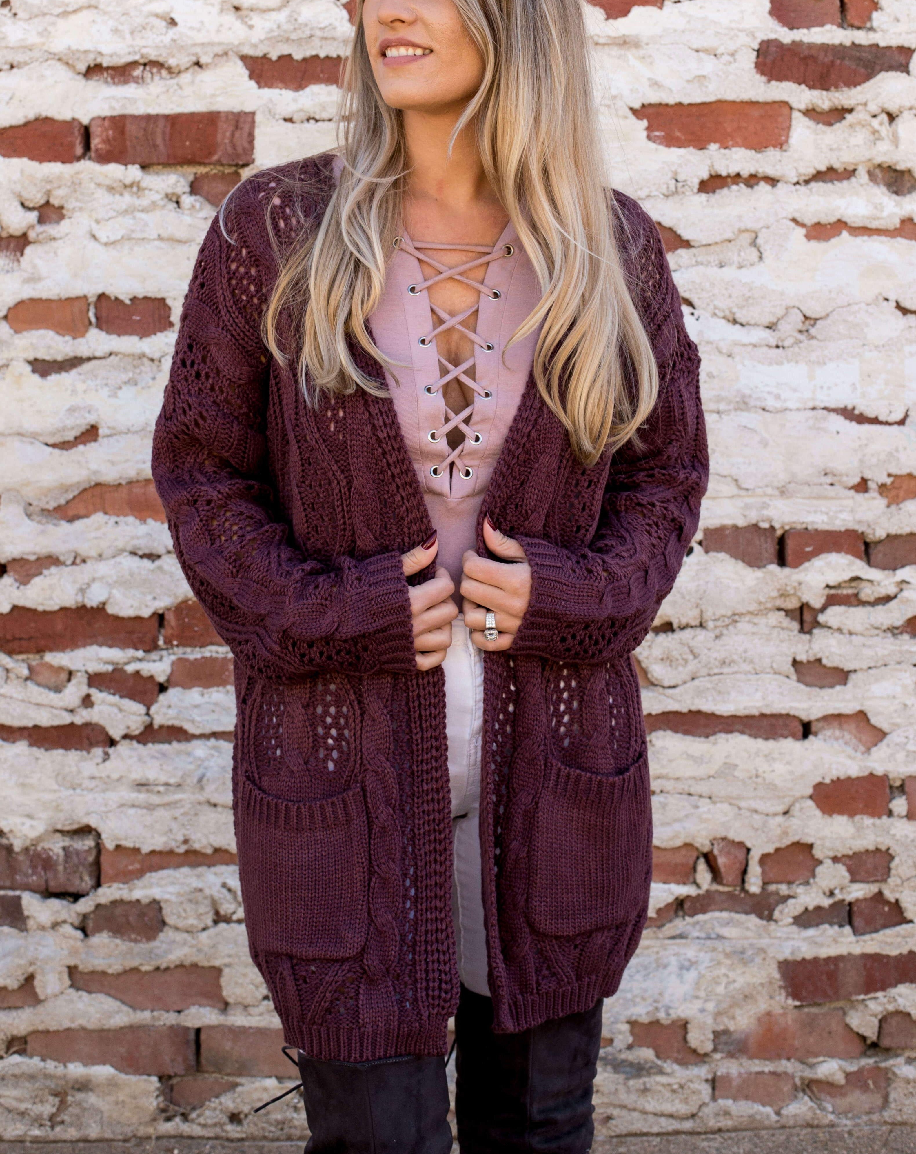 maroon cardigan sweater