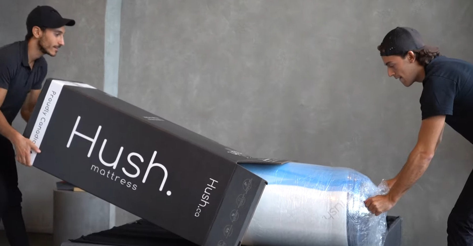 Founders Lior Ohayon and Aaron Spivak unboxing the Hush Mattress