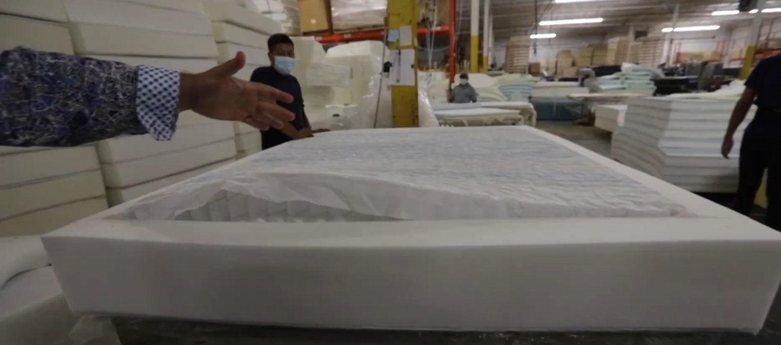 Hush team showing the manufacturing process of the hybrid Hush Mattress