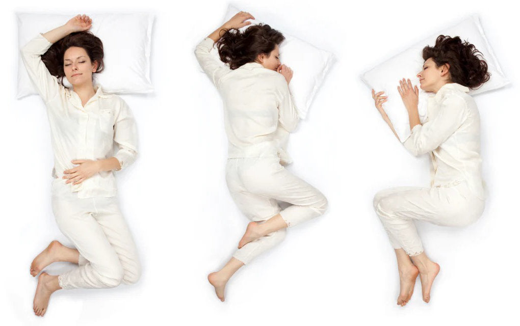 woman in three different sleeping positions