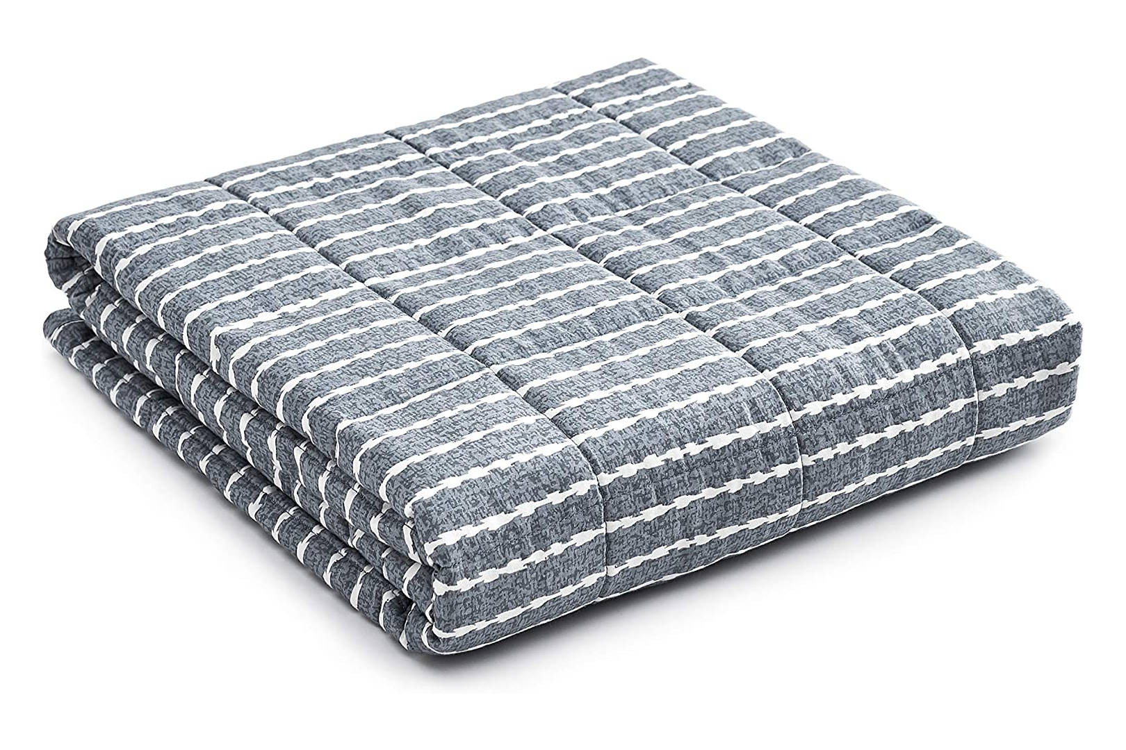 A folded YnM Weighted Blanket in blue and white colorway.