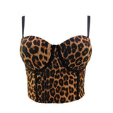 Summer Leopard Print Sexy Crop Sleeveless Top Women Camis Tops With Built In Bra Push Bustier