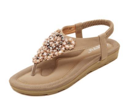 Solid Open Toe Women New Summer Crystal Flat Roman Shoes Plus Size 35-45 Vacation Beach Sandal